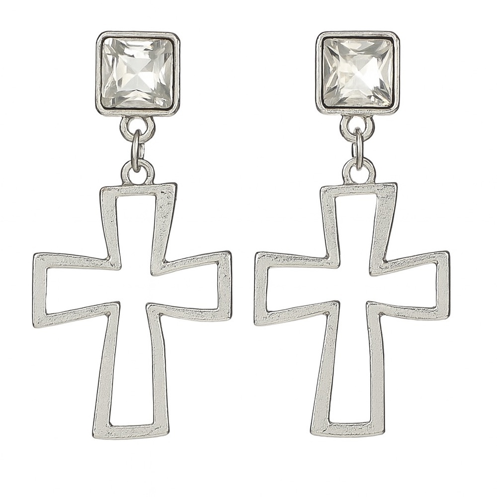 ⚜️ Silver Cross Dangle Earrings